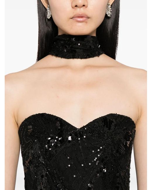 Saiid Kobeisy Black Embroidered Strapless Gown