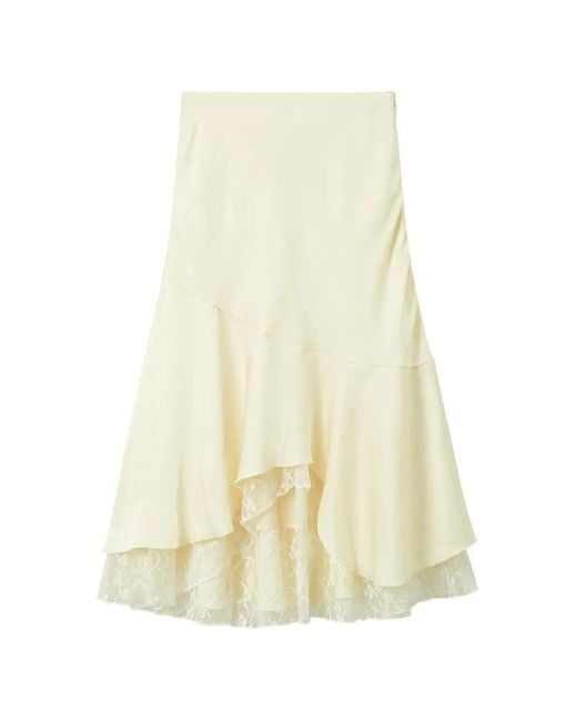B+ AB White Lace-Trim Asymmetric Midi Skirt