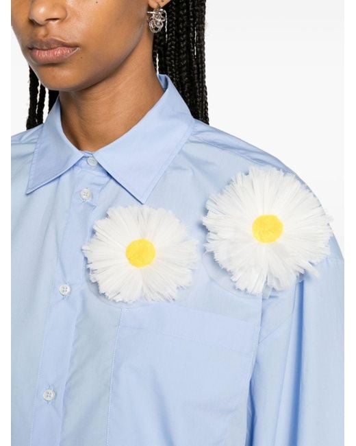 MSGM Blue Popeline-Hemd mit Blumenapplikation