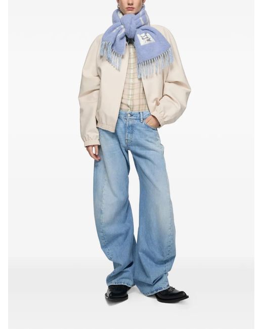 Acne Blue Fringed Logo Scarf