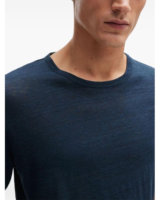 Boss Blue Short-sleeve Linen T-shirt for men