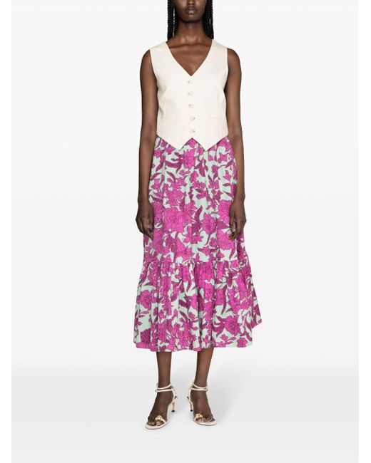 La DoubleJ Sunset Tiered Midi Skirt in Pink | Lyst