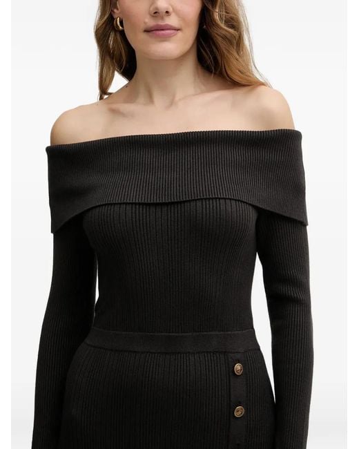 Guess Black Off-Shoulder Button Midi Dress