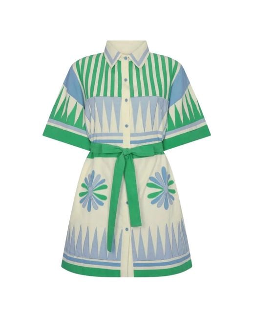Carolina K Green Amaia Embroidered Belted Shirt Dress