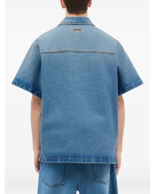 MSGM Blue Pocket Short-Sleeve Shirt for men