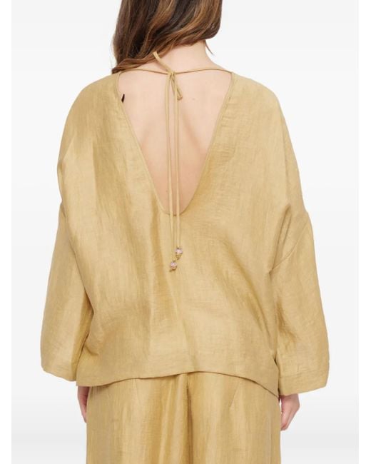 Ottod'Ame Natural V-Neck Wide-Sleeve Top