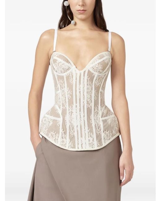 GIUSEPPE DI MORABITO White Lace-Overlay Panelled Corset Top
