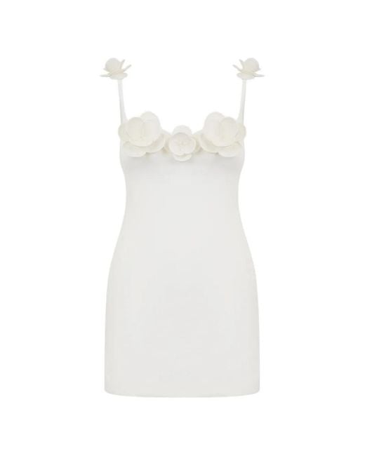 David Koma White Flower-Embellishment Mini Dress