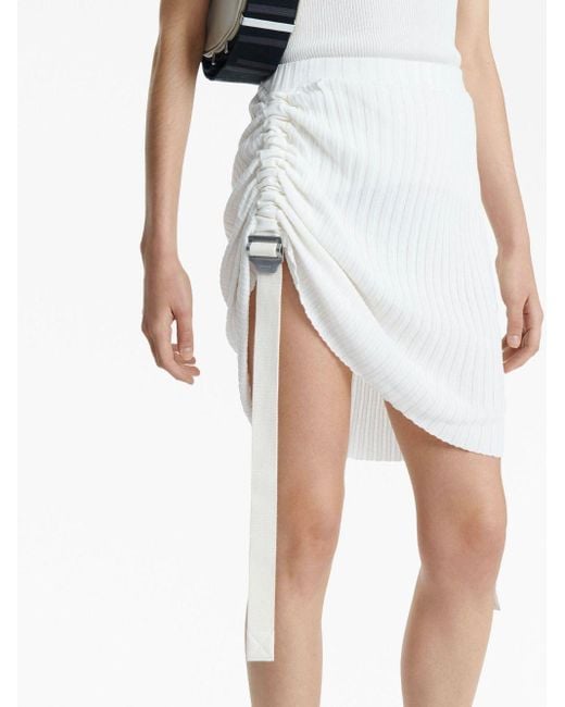 Dion Lee White Gathered Ribbed-knit Miniskirt