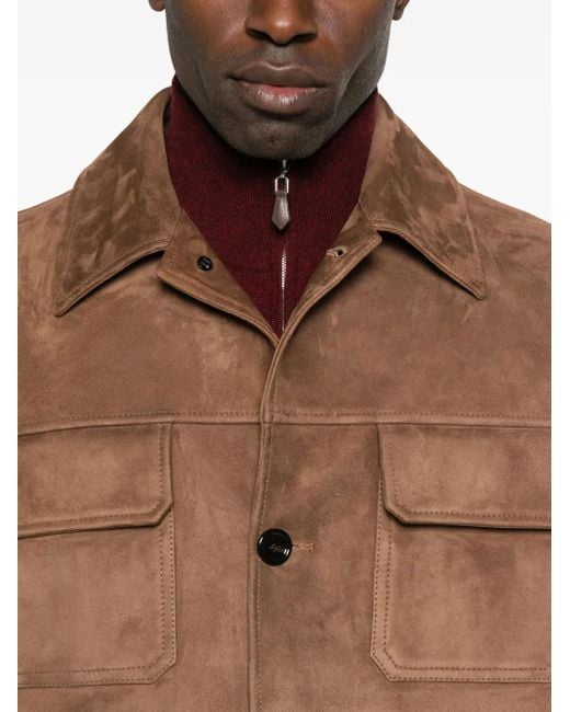 Lardini Brown Button-Fastening Flap-Pocket Jacket for men