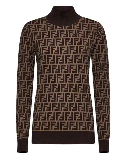 Fendi Trui Met Hoge Hals En Ff-Patroon in het Brown