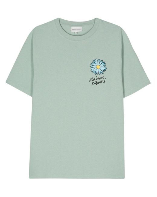 Maison Kitsuné T-shirt Met Bloemenprint in het Green voor heren