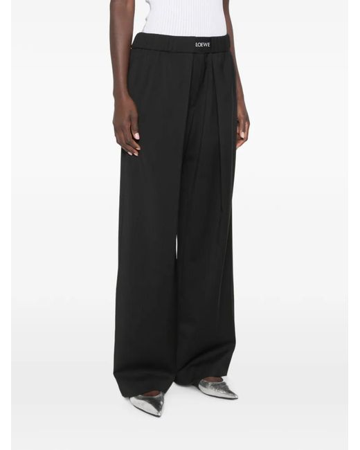Loewe Black Logo-Patch Pleated Trousers