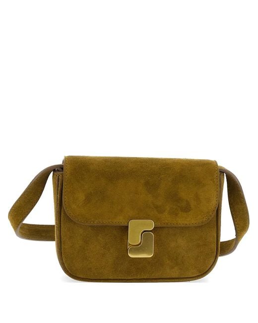 Soeur Green Suede Buckle Shoulder Bag