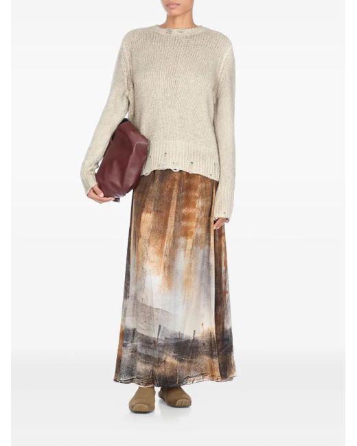 Avant Toi Natural Frayed Crew-Neck Sweater