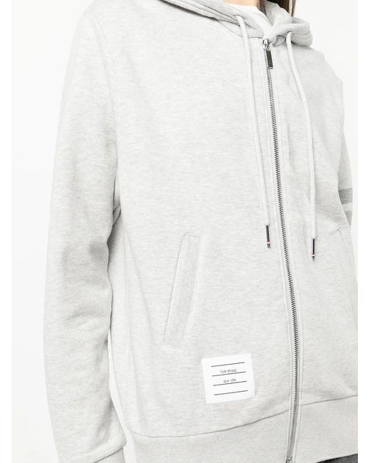 Thom Browne White 4-Bar Zip Hoodie