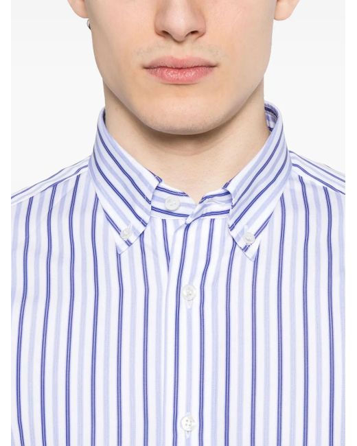 メンズ Brioni Lucio ストライプ シャツ Blue