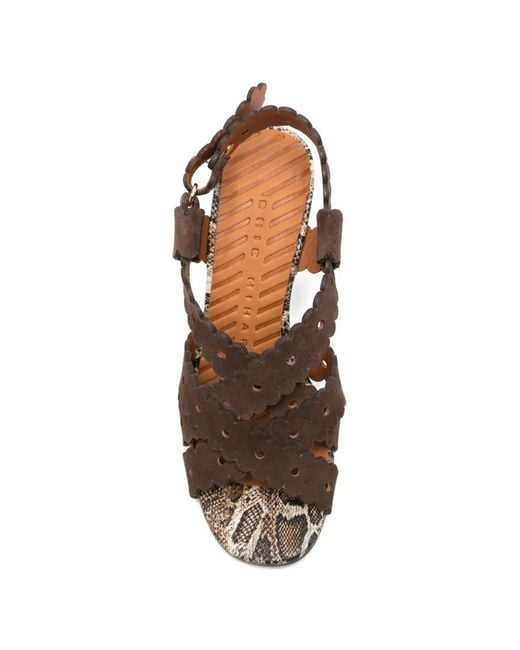 Chie Mihara Brown Scalloped Snakeskin Sandals