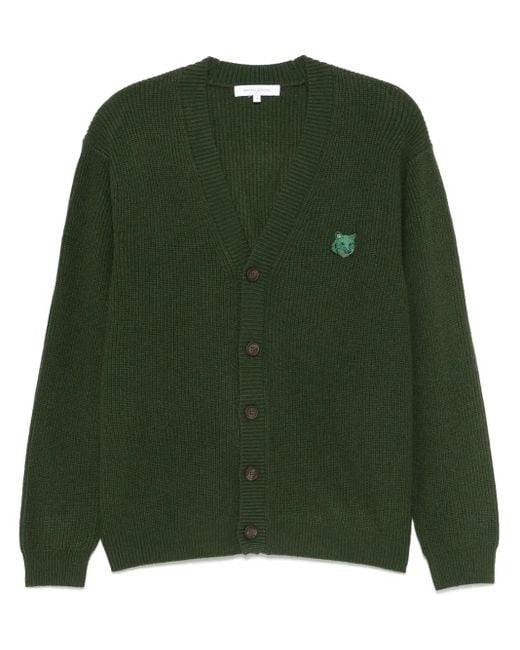 Maison Kitsuné Green Fox-Patch Cardigan for men