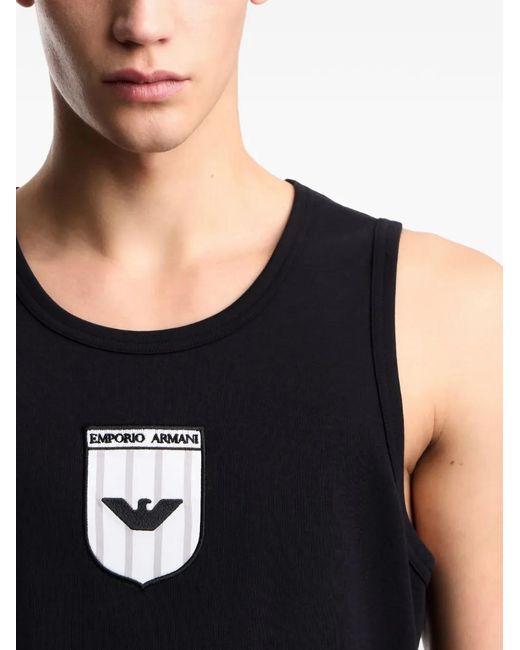 Emporio Armani Black Logo-Patch Tank Top for men