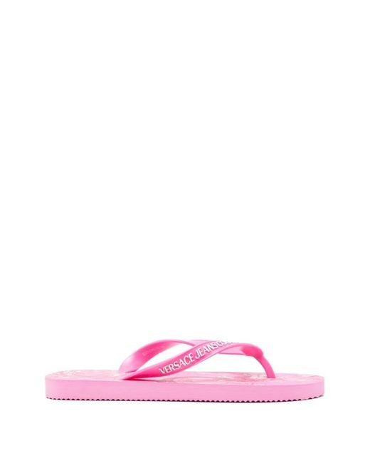 Versace Jeans Couture Pink Floral-Print Flip-Slops