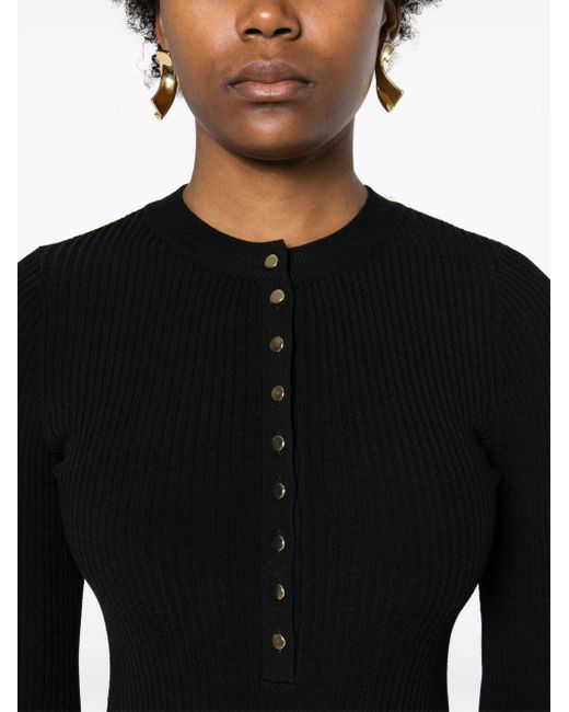 Sandro Black Crew-Neck Ribbed-Knit Bodysuit