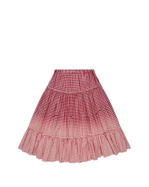Comme des Garçons Pink Gingham-Check Tiered Skirt