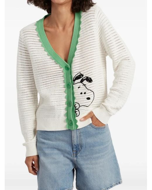 Chinti & Parker Green Snoopy Crochet Cotton Cardigan