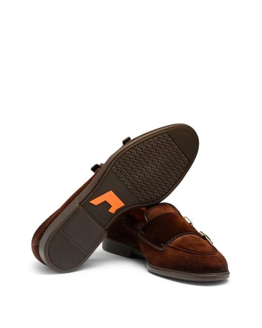 Santoni Brown Suede Monk Shoes for men