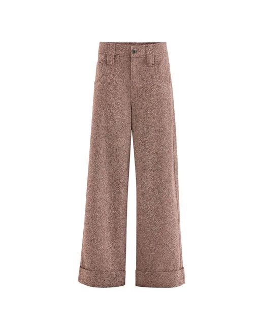Brunello Cucinelli Brown Virgin Wool Donegal Baggy Five-Pocket Trousers With Monili