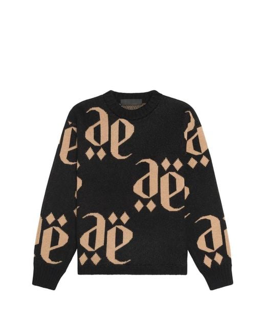 PLACE OF ELMS Black Monolink-Jacquard Crew-Neck Sweater for men