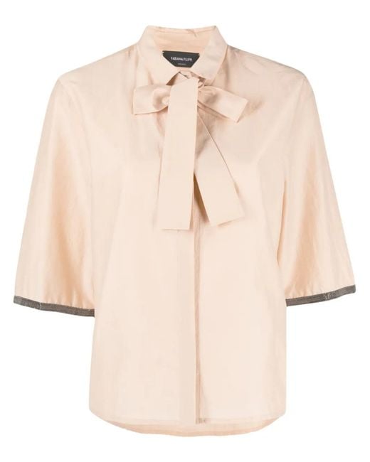 Fabiana Filippi Natural Contrast-Trim Short-Sleeve Shirt