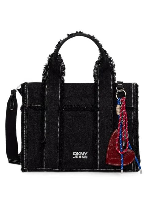 DKNY Black Frayed-Edge Denim Tote Bag
