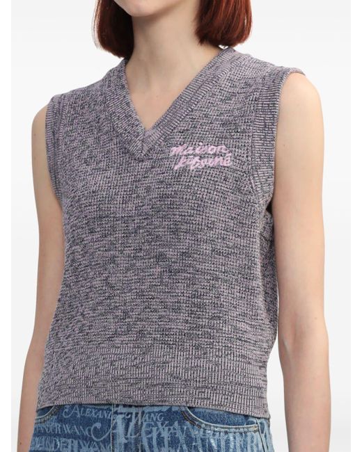Maison Kitsuné Gray Handwriting Logo-embroidered Knitted Vest