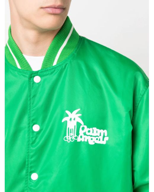 Palm Angels Green Graphic-Print Bomber Jacket for men