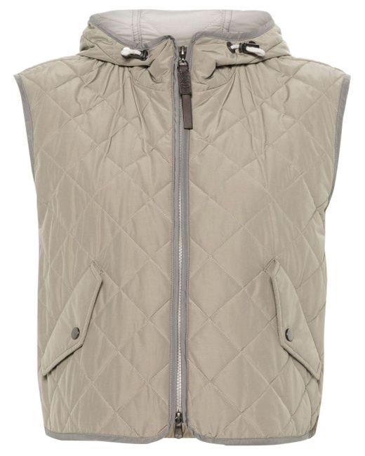 Brunello Cucinelli Gray Diamond-quilting Hooded Gilet