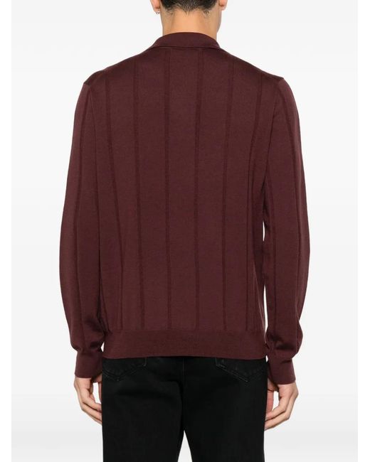 Canali Purple Ribbed-Knit Polo Sweater for men