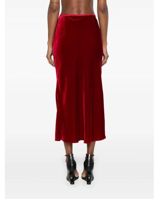 V:PM ATELIER Red Burlesque Midi Velvet Skirt