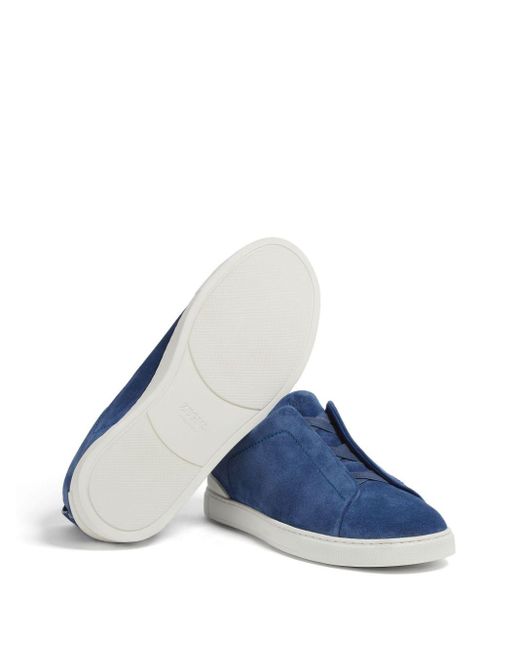 Zegna Blue Triple Stitchtm Suede Sneakers for men