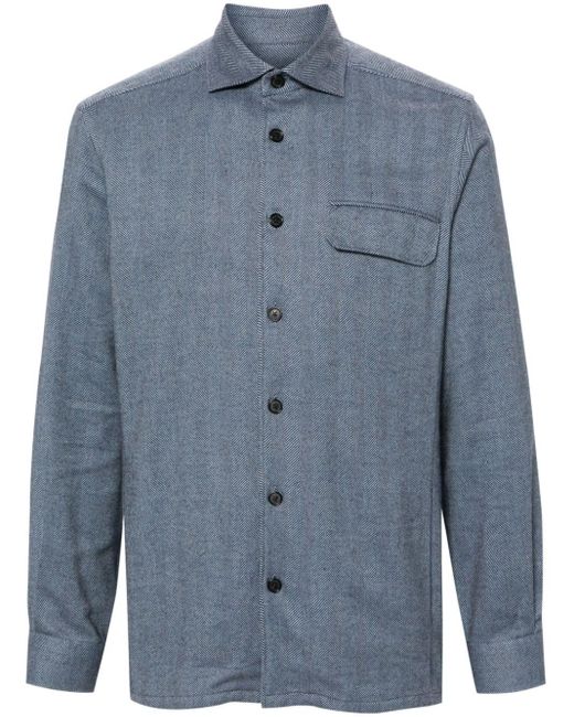 Corneliani Blue Classic-collar Cotton Overshirt for men