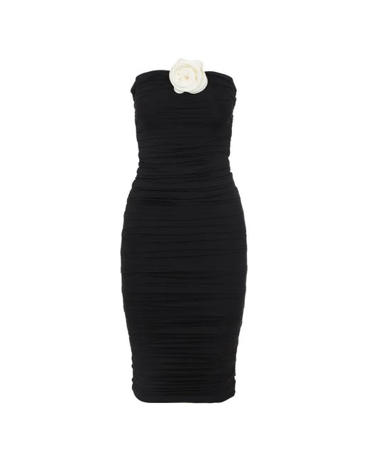 LaRevêche Black Ruched Floral-Appliqué Dress