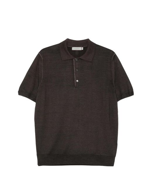 Canali Black Button Short-Sleeve Polo Shirt for men