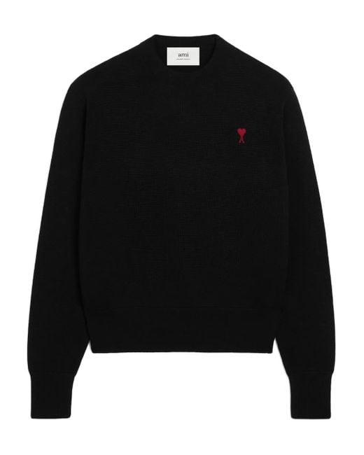 AMI Black Ami De Coeur Wool Crew-Neck Sweater for men