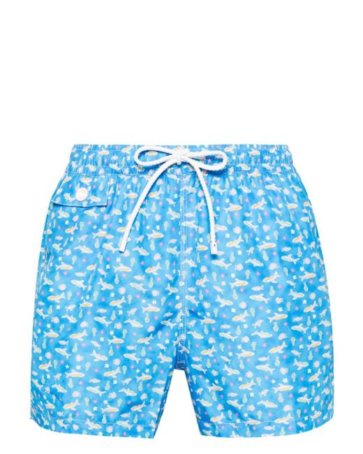 Kiton Blue Sea Life-print Swim Shorts for men
