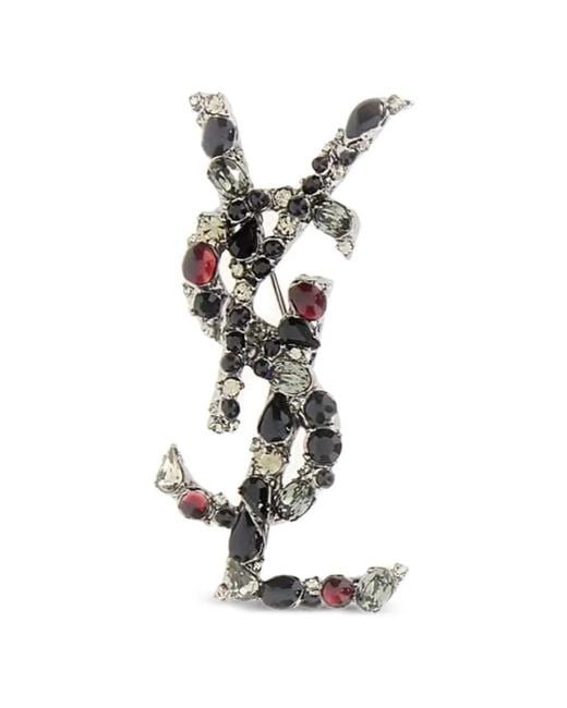 Saint Laurent White Cassandre Embellished Brooch