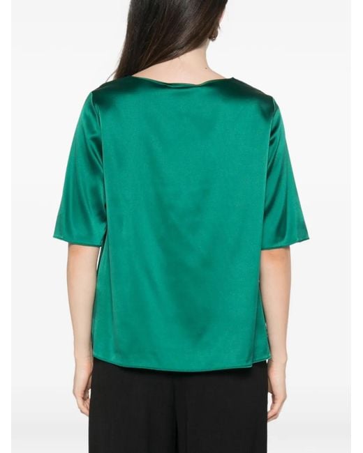 Max Mara Green Lasti Satin-Finish Short-Sleeve Blouse