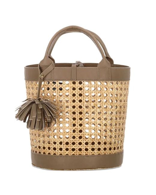 Catarzi Natural Leather-Trim Straw Tote Bag