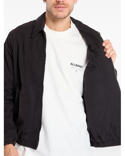 AllSaints Black Holman Ramskull Zip-Up Elasticated-Hem Jacket for men