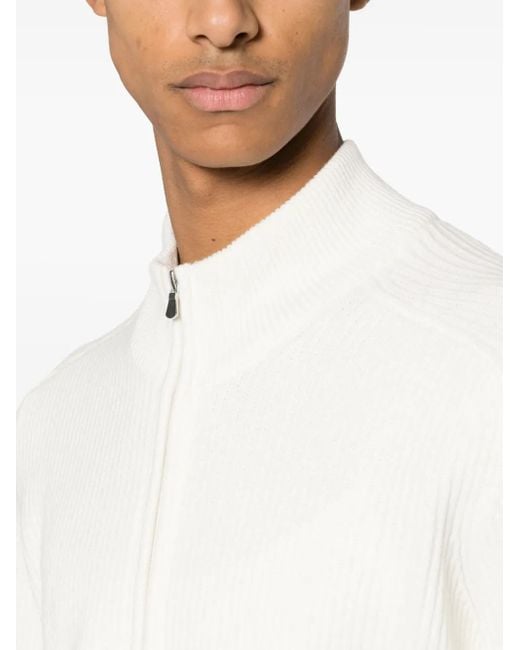 Fileria White Zip-Up Ribbed Sweatshirt for men