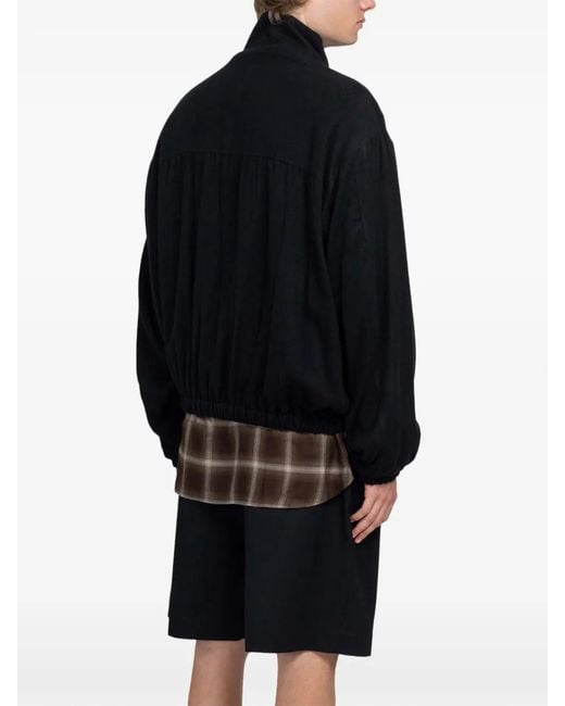 Ssstein Black Shirred Flannel Bomber Jacket for men
